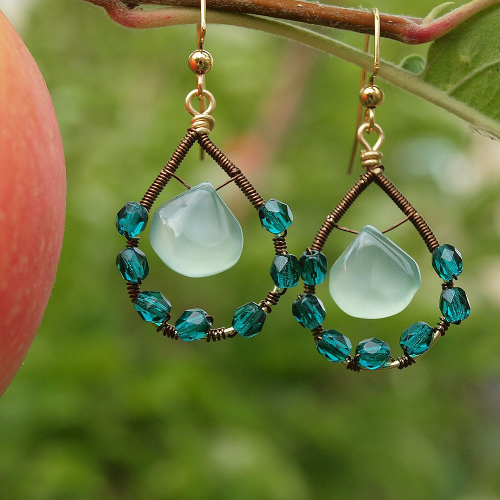 Chalcedony Wire Wrapped Earrings
