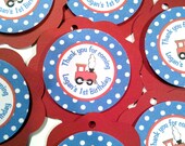 Train Theme Favor Tags - Happy Birthday Party Decorations - Gift Tags, Hang Tags, Thank You Tags in  in Blue & Red