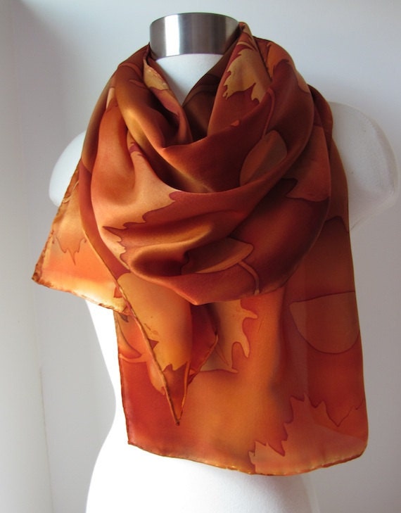 Autumn Leaves batik silk scarf hand painted - Fall Fashion - Autumn Colors - For her