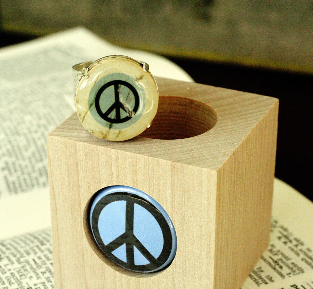 Peace Silver Ring - Hammered Metal - Upcycled Wine Cork Jewelry by Uncorked