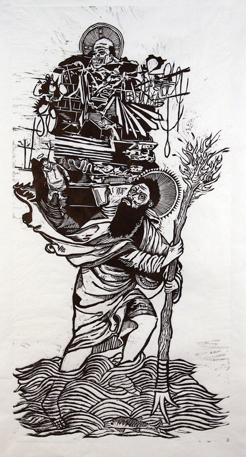 Woodcut Print of St. Christopher