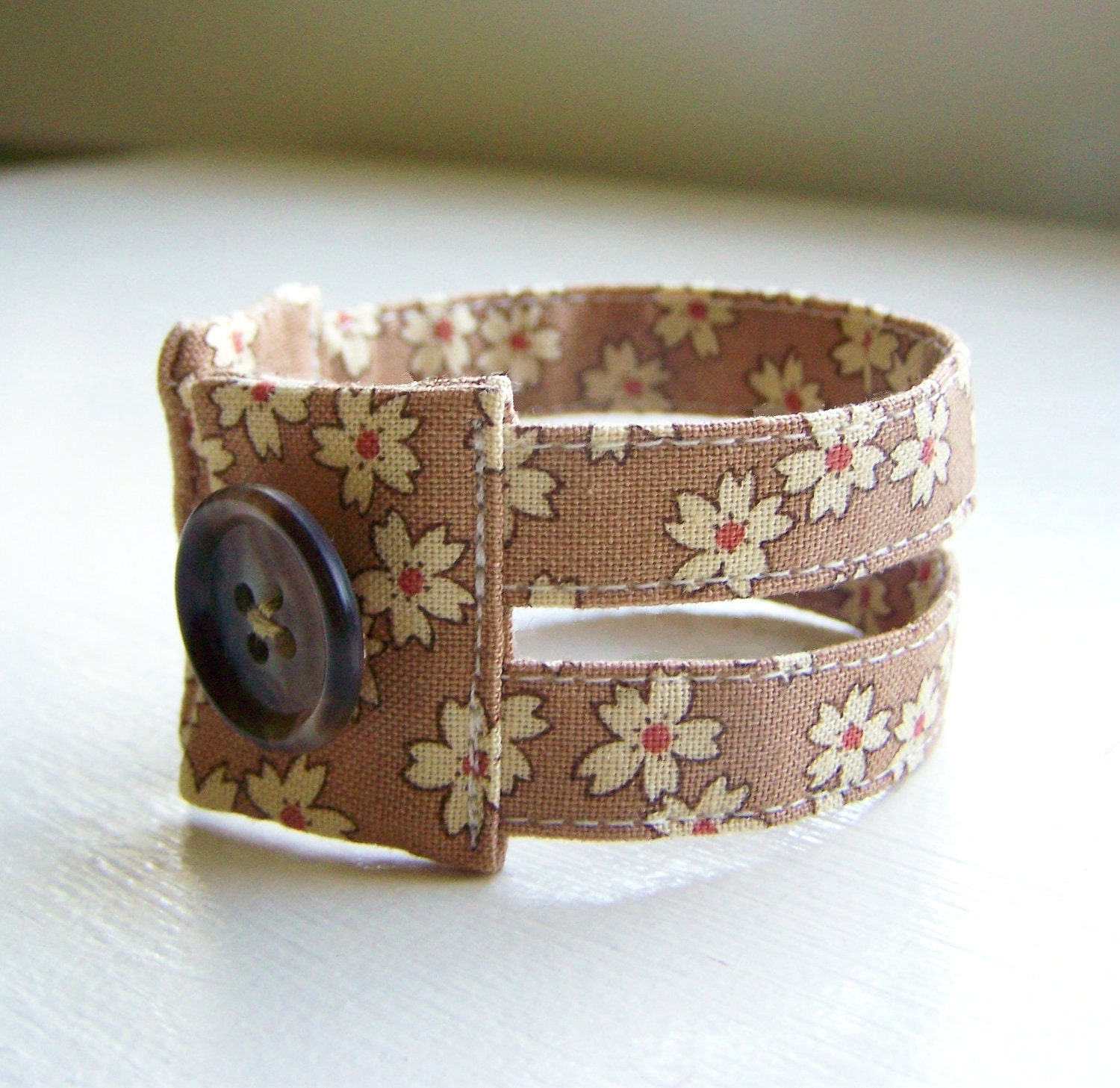 Fabric cuff bracelet in cappuccino autumn floral