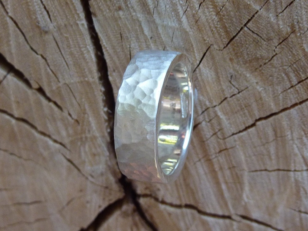 Forged Hammered Sterling Silver Comfort-fit Band 6mm Size 4 to 9.50