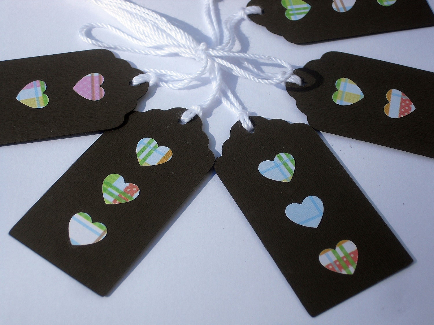 6 Plaid Heart Tags - 2.5 inches