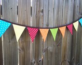 Fabric banner/bunting yellow, green, orange, blue, red polka dots
