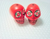 Flowers in Red Howlite Skull Beads