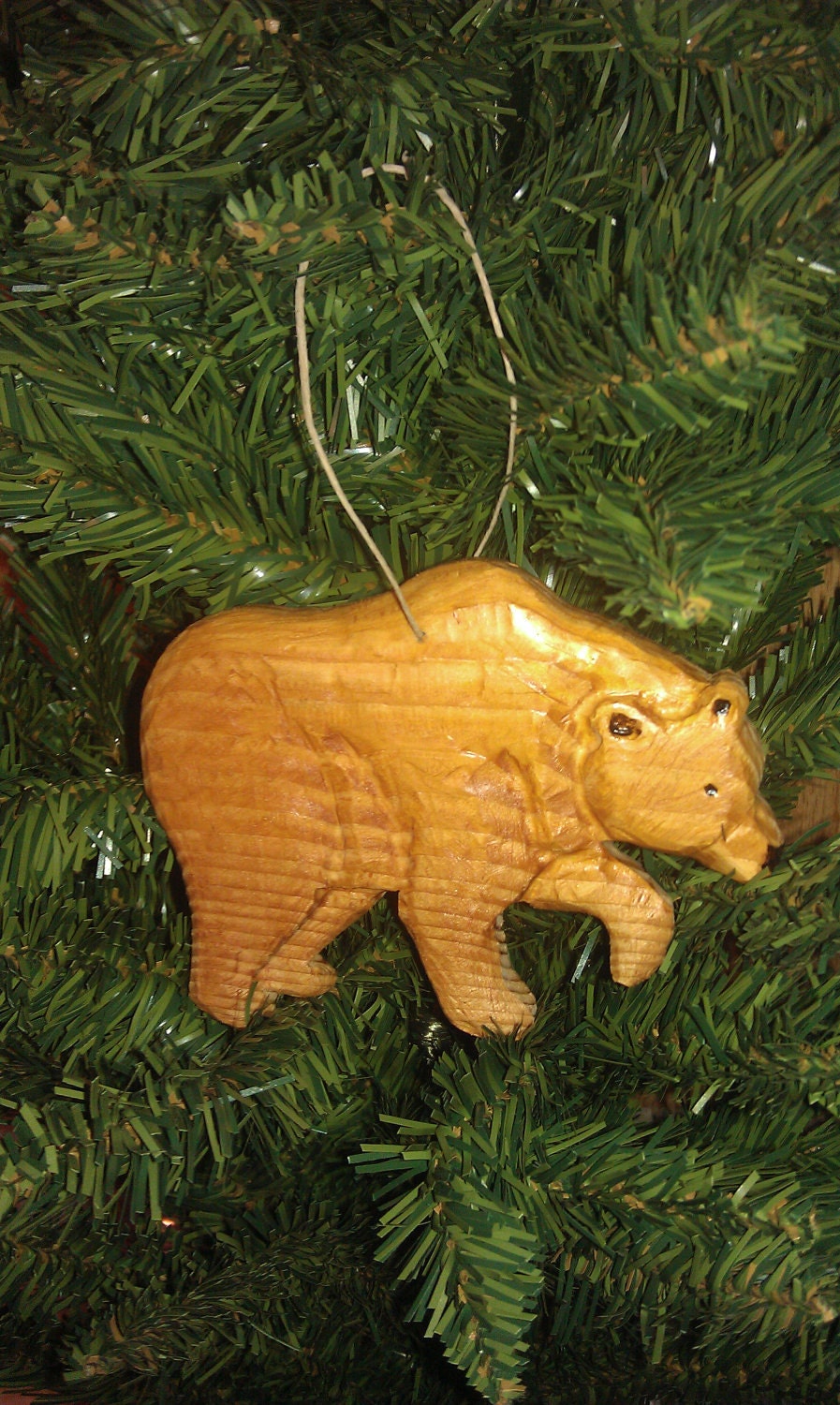 Bear Christmas Ornament Hand Carved Decoration