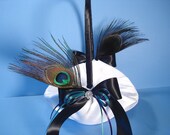 Peacock Wedding Flower Girl Basket in Custom Colors with Peacock Feathers and Rhinestones