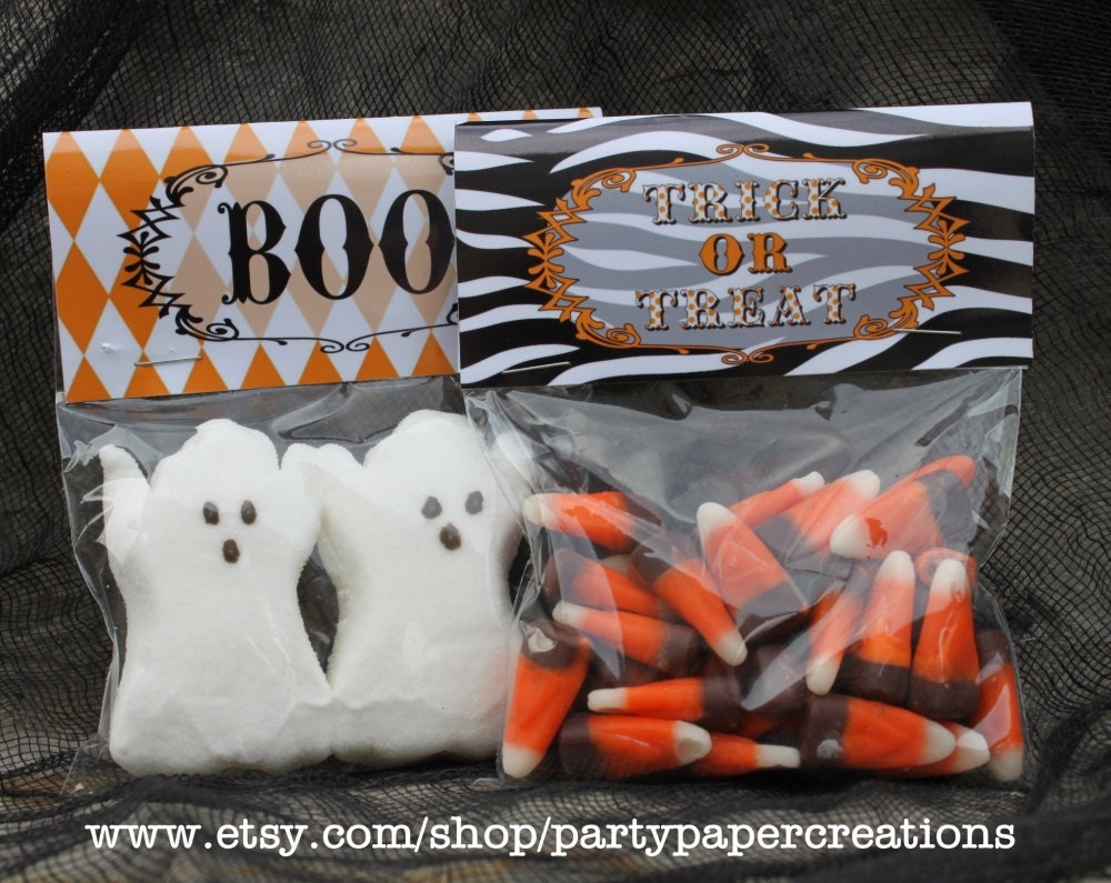 Halloween Party Favor Treat Bag Toppers - Printable Digital File Download - Zebra Print Il_170x135