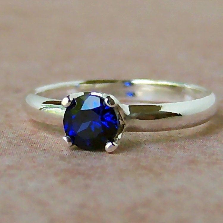 Lab Created Blue Sapphire Argentium Sterling Silver Ring, Cavalier Creations