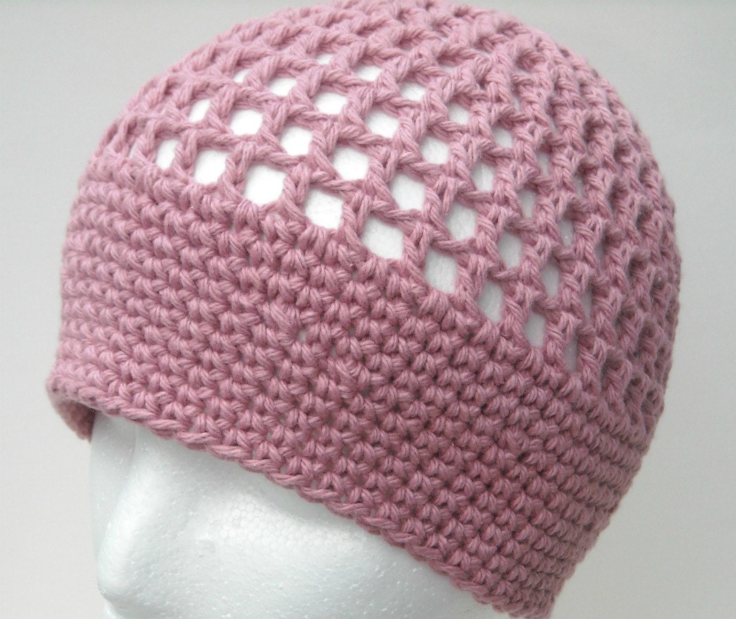 Crochet Beanie Hat Pink Mauve Women Teen Wide Band Handmade Basic Skullcap