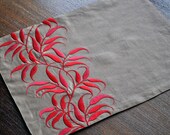 Lovely Leaves Placemats - set of 4 -  Medium taupeLinen with   Red Leaves Embroidery