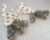 Labradorite gemstones hammered sterling silver earrings
