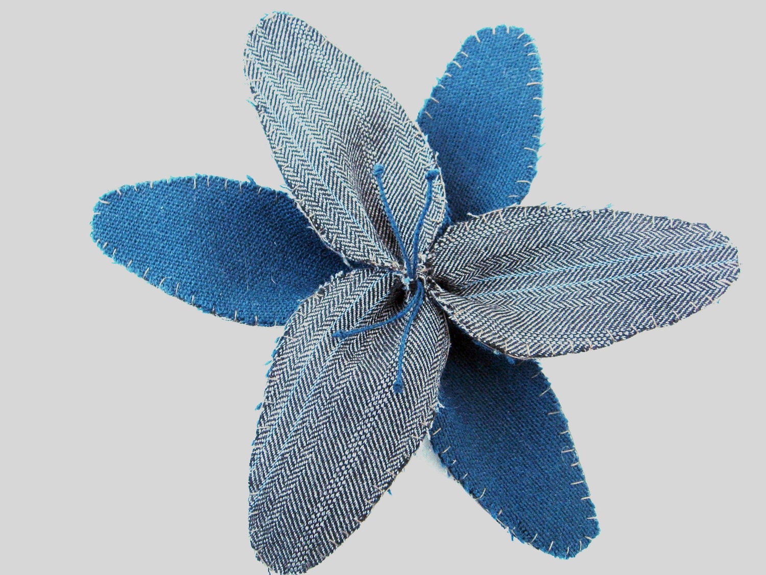 Flower Brooch - Lily in Grey and Teal Tweed