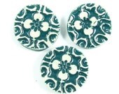 Ceramic Buttons - Three Blue Green Handmade Porcelain Clay Pottery