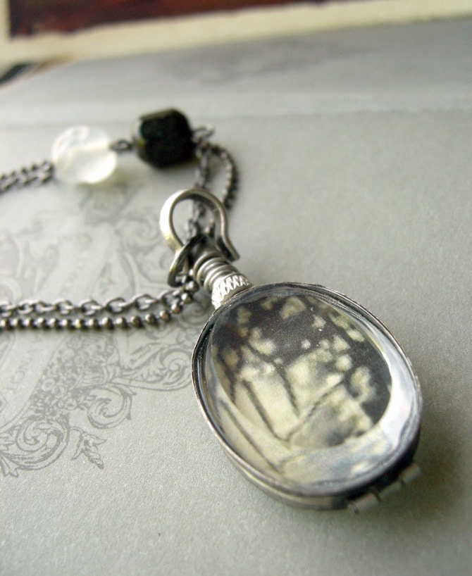 Double Sided Glass Locket with Original Art - Winter Blossoms.