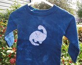 SALE Baby T-Shirt: Cobalt Blue with Batik Dinosaur, Long Sleeves (6 months) Ready to Ship