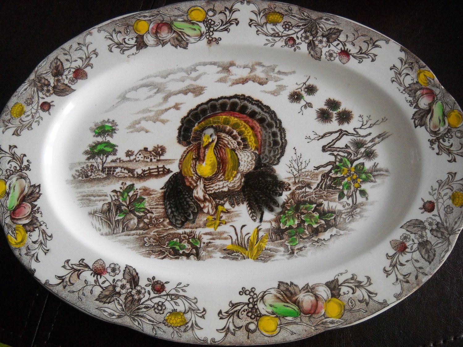 Vintage Thanksgiving Turkey Transferware Platter