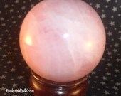 My Aura of Love - Rose Quartz Crystal Sphere & Stand- Reiki Infused Heart Chakra Gemstone - 2204