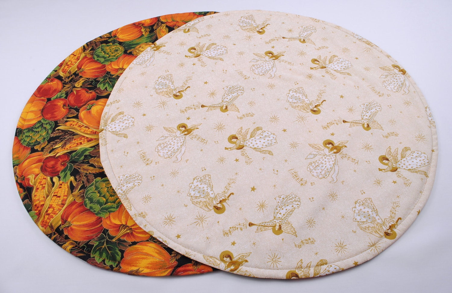 Pumpkin Table Runner, Round, Handmade, Reversible, Quilted.