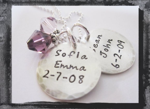 Personalized Charm Necklace for Mom with Names and Birth Dates and Swarovski Crystals