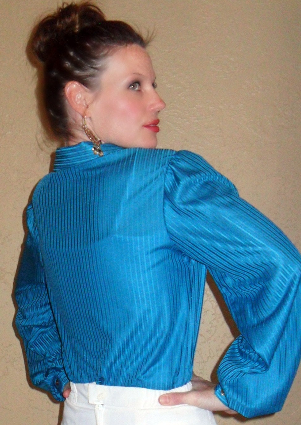 deep turquoise SHEER flowy SEVENTIES BLOUSE