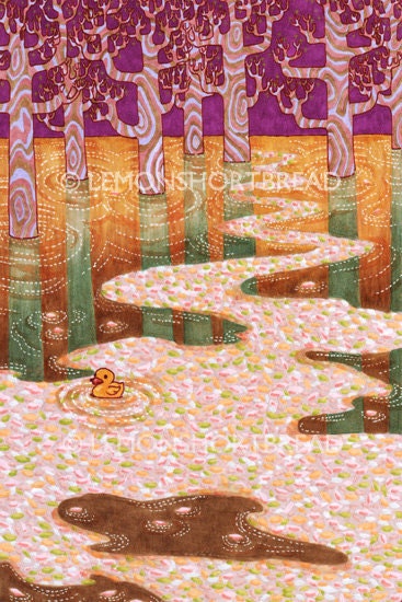 Surreal Autumn Art Print 6x9" So Long Ducky, Pop Illustration Lake Forest Woods