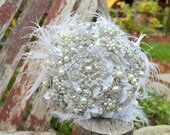 Heirloom rich pearl bouquet with ostrich feathers -- deposit on a medium made-to-order bouquet