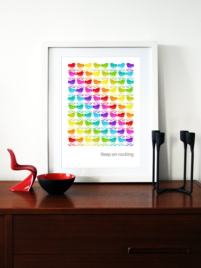 Eames poster print - Keep on rocking - A3 Mid Century Modern chair rocker Herman Miller home lounge