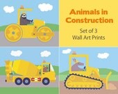 Construction Nursery Art - Sloth, Aardvark, Capybara Kids Bedroom Decor