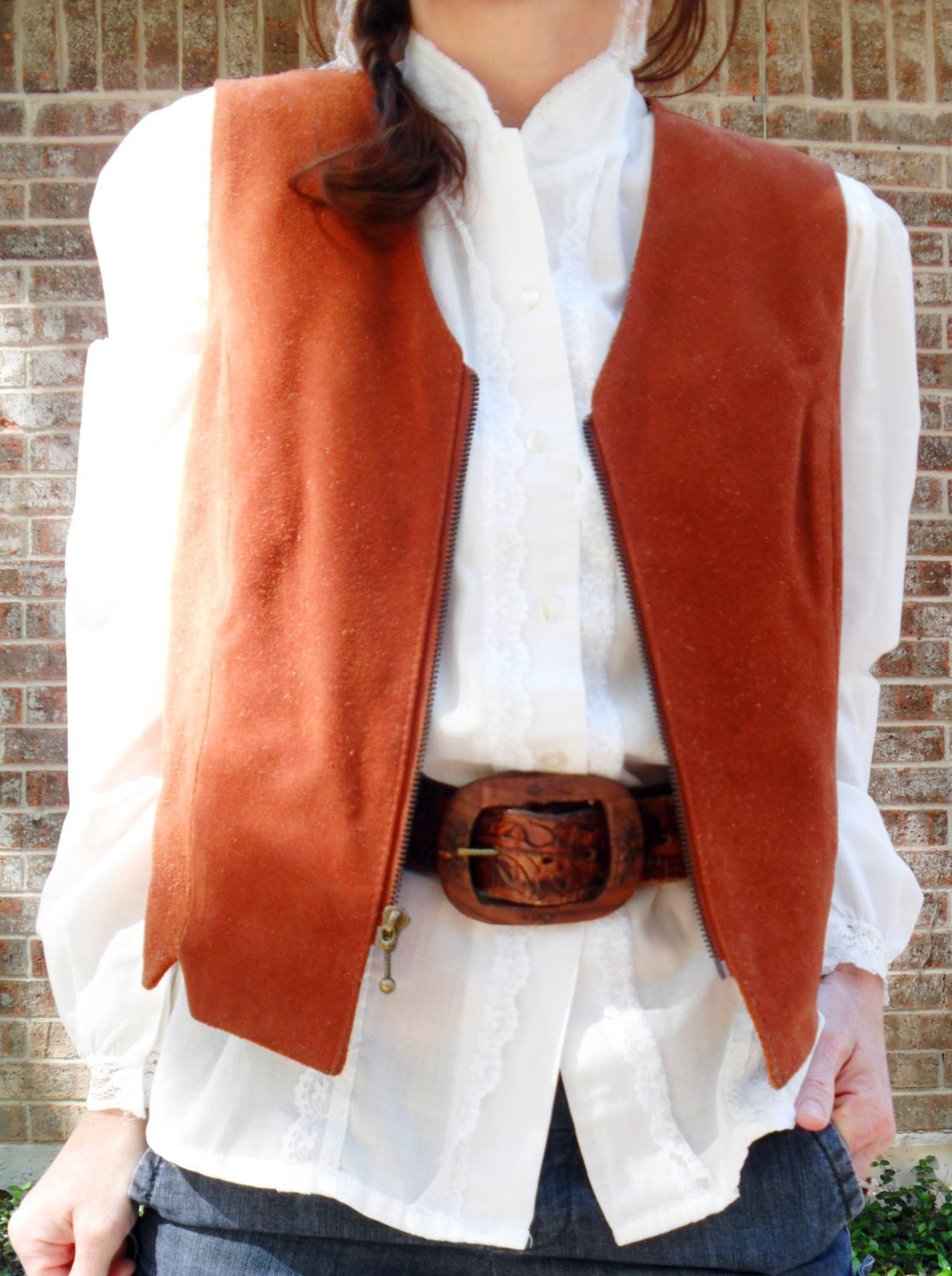 1970s  vintage leather RUSTY BOHO hipster vest