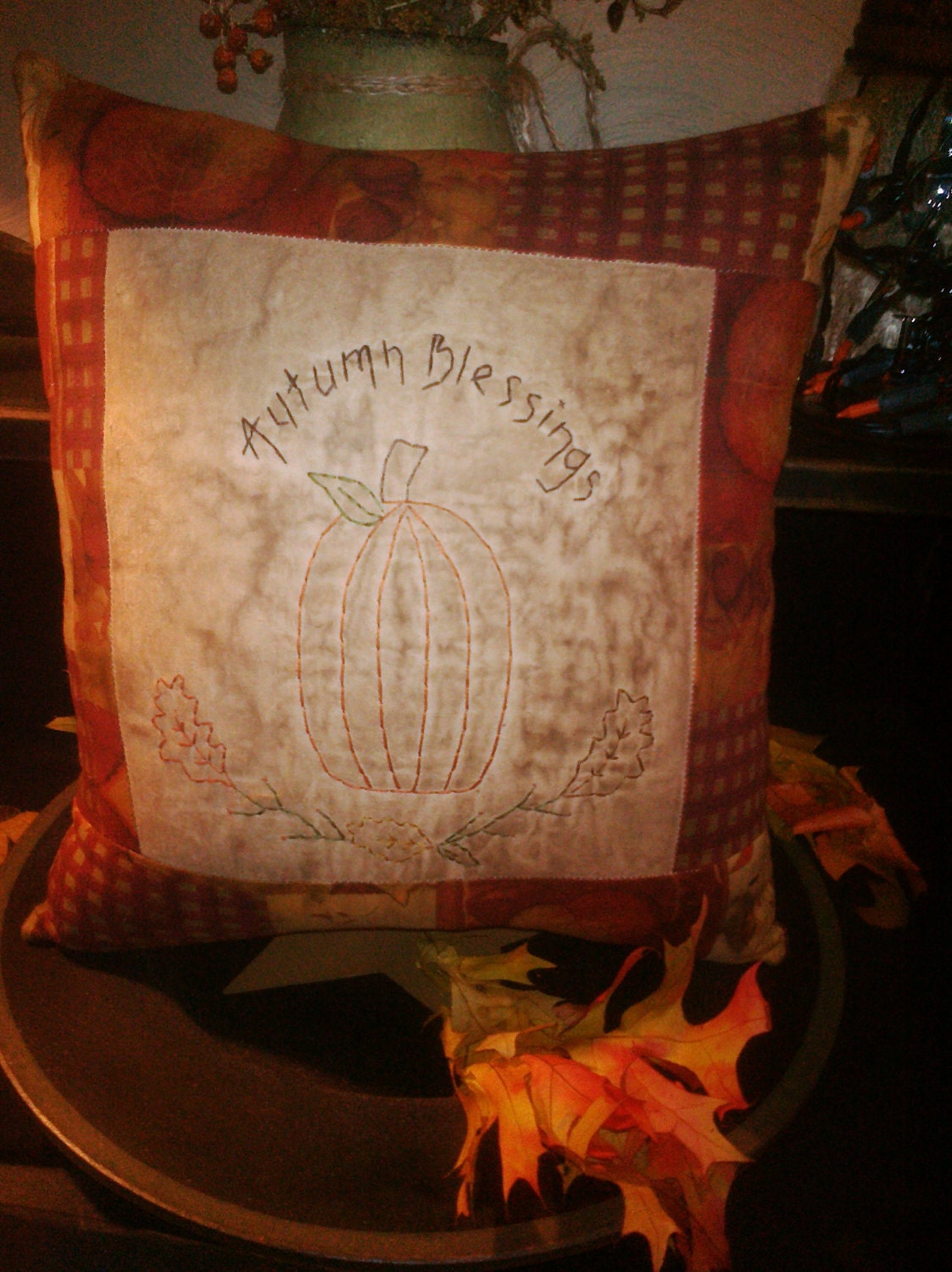 20% off SALE/Autumn Blessings Stitchery Primitive Pillow