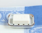 Vintage French Shabby Enamelware Soap Dish
