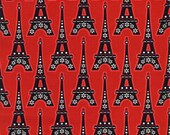 L'Amour De La Vie Fabric by Hoodie - Eiffel Tower Paris Red, Designer Fabric, Sale
