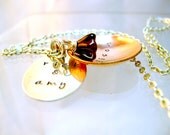 Shiny Sterling Silver Oval Monogrammed Names - Copper Bowl Monogrammed - Cable Chain