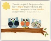 Nursery wall art print, Baby boy room decor, Owls ...Promise me youll always remember You're braver than.....dark light blue orange