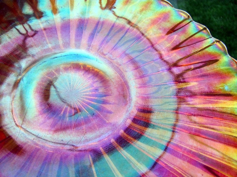 like carnival glass cake plate groovy colors