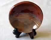 Tri-color Round Stoneware Trinket Bowl Beautiful Autumn Colors Rust Blue Tan 4-1/2" - PotterybyCamille
