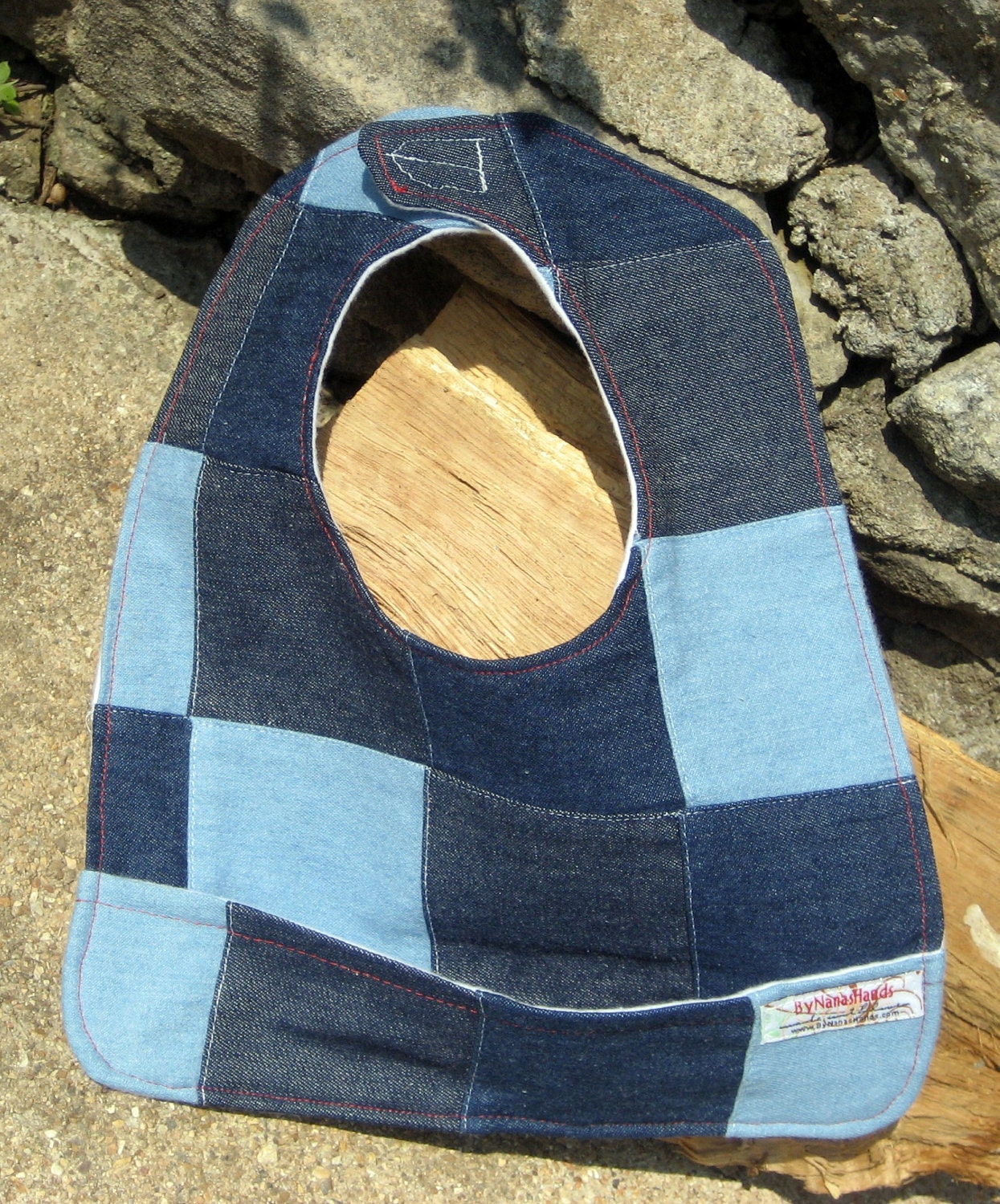 Baby Bib With Crumb Catcher Pocket-Denim Blue Jean Patchwork