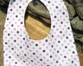 Baby Bib With Crumb Catcher Pocket-Pink and Chocolate Polka Dots
