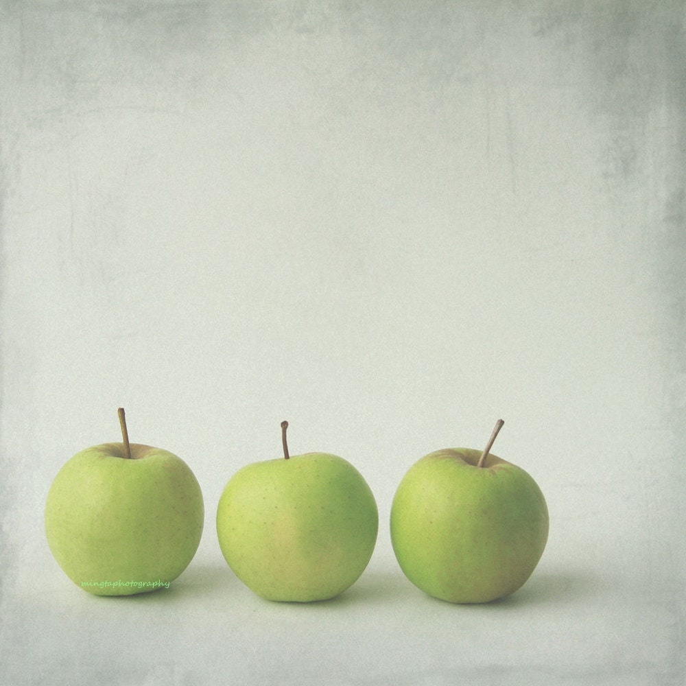 Autumn green 3 - Green apple, nursery art decor, still life, crisp, ripe green apples, harvest kitchen fall wall decor Fine Art Print 5x5