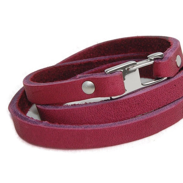 Lilac Modena - Violet Purple Leather Wrist Wrap Bracelet with Modern Steel Hinged Hook Clasp