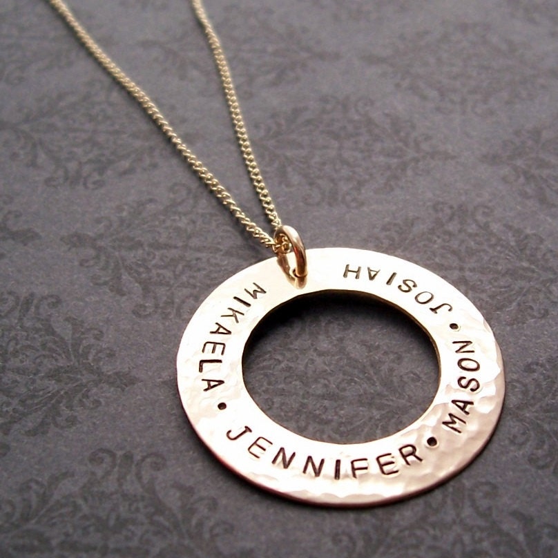 Eternity Necklace - Gold Filled Eternity Circle Pendant with Children's Names - Family Eternity Charm by Eclectic Wendy Designs