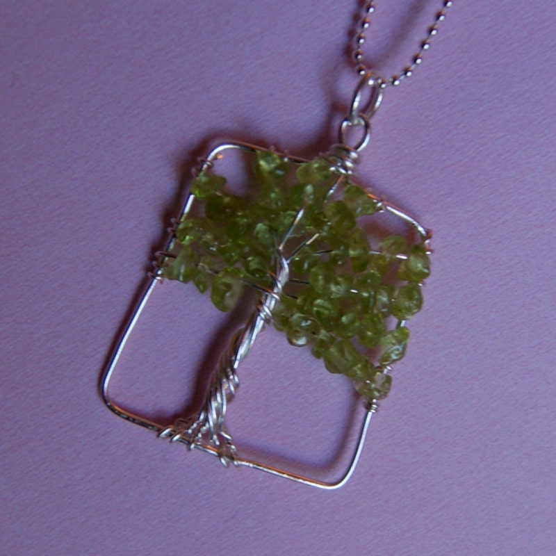 Wire Wrapped Peridot Tree Necklace
