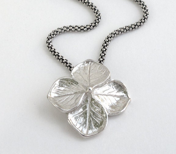 Hydrangea Petal Sterling Silver Pendant Handfinished