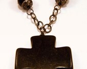 Medieval Gothic Black Stone Equal Armed Greek Cross Necklace