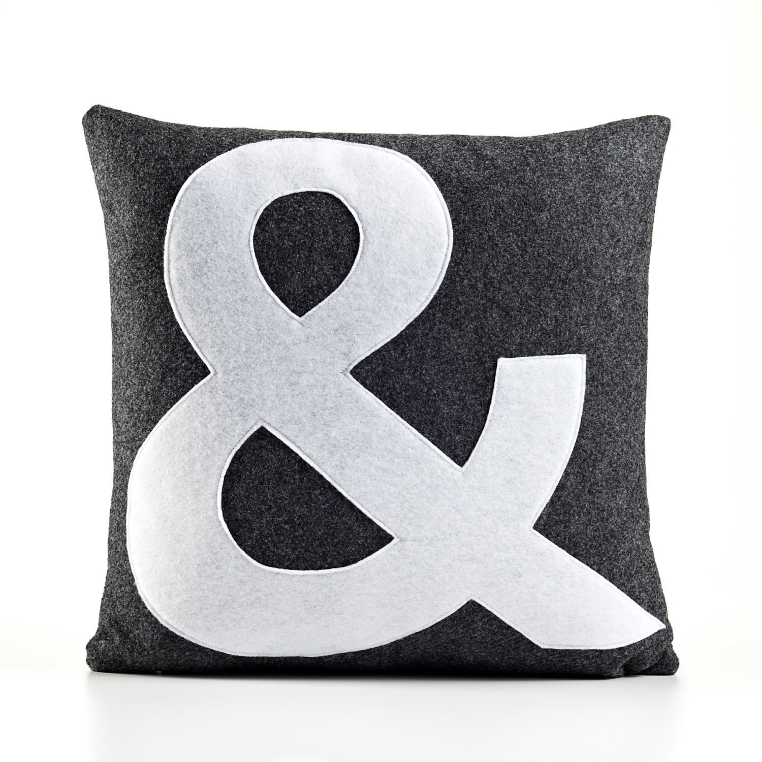 AMPERSAND block font 16x16 inch recycled felt applique pillow - oatmeal and red