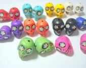 Bright Color Flower Eyes Colorful Howlite Skull Beads-Variety Lot of Ten Pairs