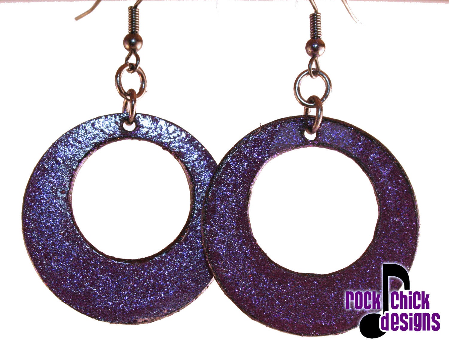 Purple glitter Vinyl Record earrings -- medium