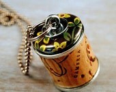 Wine Cork Necklace - Half Pint series- Upcycled by Uncorked - Brown Flowers